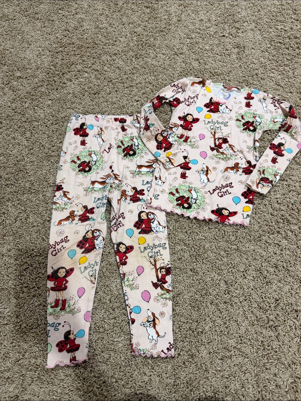 Girls Pink Ladybug Print Pajama Set
